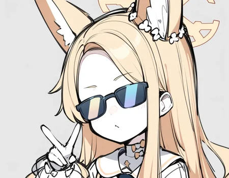 BA_sunglasses, 1girl, seia \(blue archive\), blue archive, v, animal ears, sketch
<lora:BA_sunglasses_animagine:1>