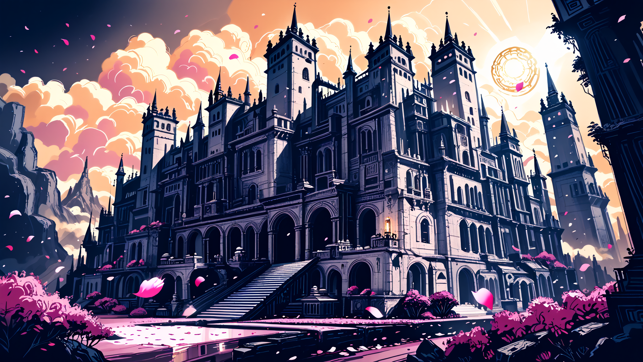 score_9,score_8_up,score_7_up,highres,absurdres,aestheticism,
(majestic floating islands:1.2),Gothic spires with vine-covered arches,swirling mist valleys below,golden light piercing cloud layers,soft volumetric rays,low-angle shot emphasizing verticality,glowing crystal bridges between islands,flocks of luminous birds,(petal storm:1.3),hyper-detailed stone carvings,ethereal color palette with pearlescent accents,(ancient rune glow:1.2),baroque fantasy architecture,
<lora:Far_Future_Sketch_Illustrious__Pony:0.6>,monochrome,rough sketch,monochromatic,desaturated,messy line art,lat color,sci-fi,<lora:Landscape_Ink_Pony_r1:0.6>,<lora:retro-neon-style:0.6>,retro_neon,