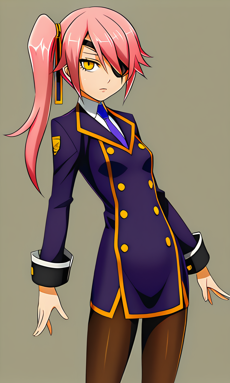 anime artwork illustrating Konoe_Ayatsuki_Mercury \(XB\), 1girl, solo, yellow eyes, long hair, skirt, simple background, breasts, small breasts, pink hair, pantyhose, uniform\(XB\), side ponytail,eyepatch. created by japanese anime studio. highly emotional. best quality, high resolution, Konoe_Ayatsuki_Mercury \(XB\), 1girl, solo, yellow eyes, long hair, skirt, simple background, breasts, small breasts, pink hair, pantyhose, uniform\(XB\), side ponytail,eyepatch, highly detailed, sublime, extremely beautiful, cinematic, amazing, expressive, elegant, intricate