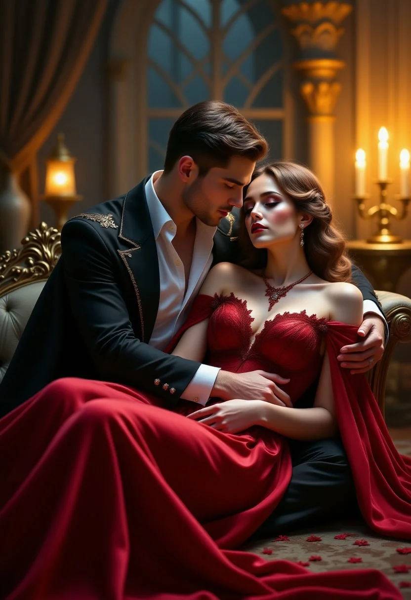 (Tragic Vampire Love Story Style) โ A noble vampire prince cradling the lifeless body of his mortal lover in his arms, blood dripping from his lips. The golden candlelight flickers, casting long shadows as he whispers a curse upon the world for taking her away. (gothic romance anime, dark aesthetic, tragic love story, dramatic composition, vampire sorrow, soft glowing effects)
,pinkhidreamfantasy