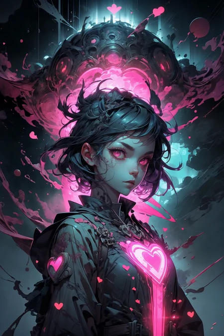 illustration, cartoon, soothing tones, calm colors, (solo:1.1), a digital arf of a undead girl, (pink, heart, love:1.1), wounds, (deathcore:1.2), mistery pink forest, extreme detail, morbid, paper texture, 2d, (pascal campion:0.38), vivid colors, (painting art:0.06), [eclectic:clear:0.8], slate atmosphere, cinematic, dimmed colors, dark shot, muted colors, film grainy, lut, spooky
<lora:more_details:0.4>
 <lora:Cosmic anime-oil fusion v2:0.45> 
<lora:AnimeVibesV3:0.3> animevibes, 
<lora:3DMM_V11:0.5> 3DMM 
<lora:midjourney_20230624181825:0.65> midjourney ,
 <lora:LAS:0.45> cloud,colorful,
<lora:msw_locon-t2:0.5>
 <lora:wuxia2:0.45> gu,
 <lora:CyberpunkStyleV1:0.35> PunkAI ,
<lora:CatgirlMaidV1.0-000003:0.5> CatgirlMaid, shiny, shiny hair, shiny skin, shiny clothes