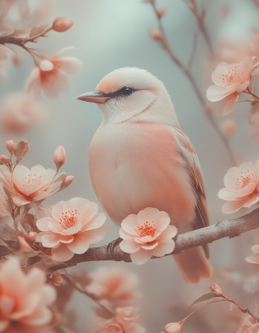 <lora:101_novuschroma_1:1> bird on a branch with flowers novuschroma style