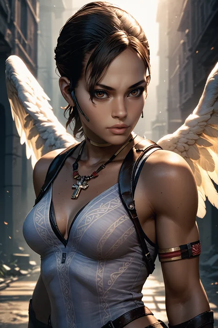 score_9, score_8_up, score_7_up, score_6_up
<lora:RE5Sheva:0.8>
RE5Sheva, 1girl, black hair, brown eyes, ponytail, dark skin, looking at viewer, low light, dramatic lighting, darkness, wings, angel wings on back