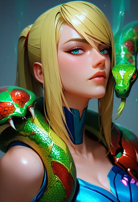 score_9, score_8_up, score_7_up, 
Samus (Metroid), snake on shoulder, upper body,
hkmagic