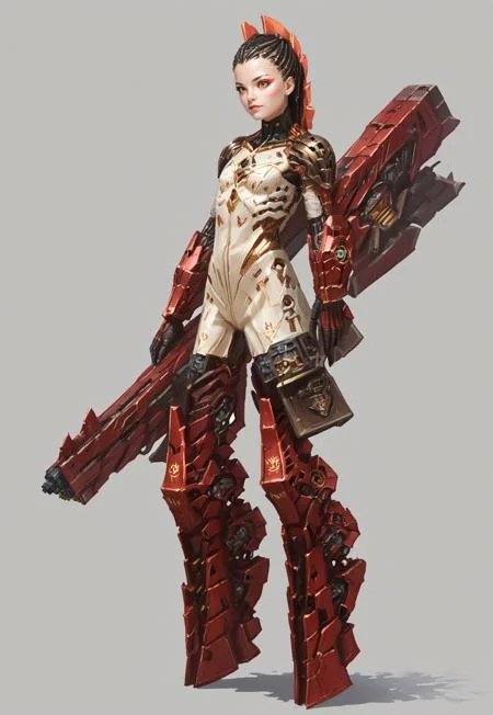 score_9, score_8_up, score_7_up, rating_safe, concept art, semi-realistic, 1girl, solo,
Young beautiful face, fit body,
HHWeapon, Mecha musume. Fantasy gun.
Simple background.