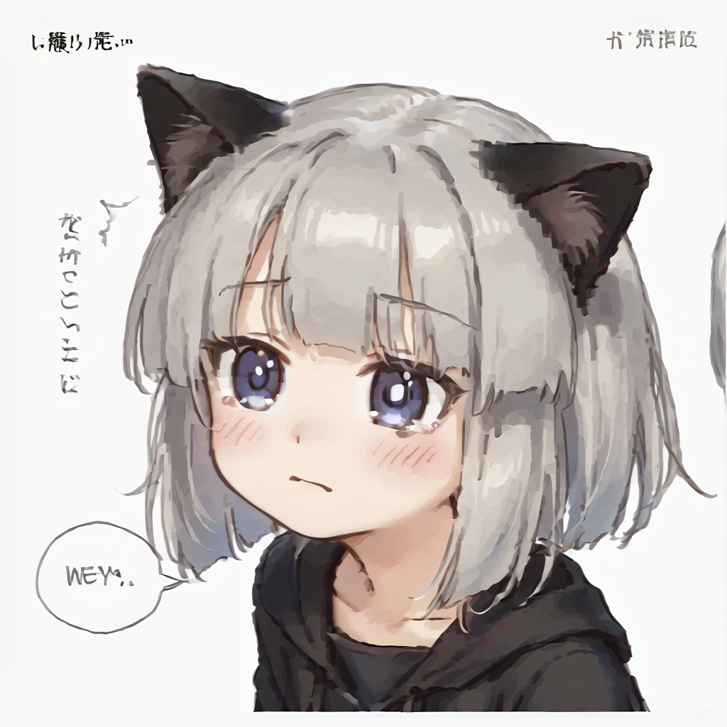 <lora:Keke:1> 1girl, cat ears, animal ears, grey hair  <lora:sad_cat_pony_r1:1> sad cat meme