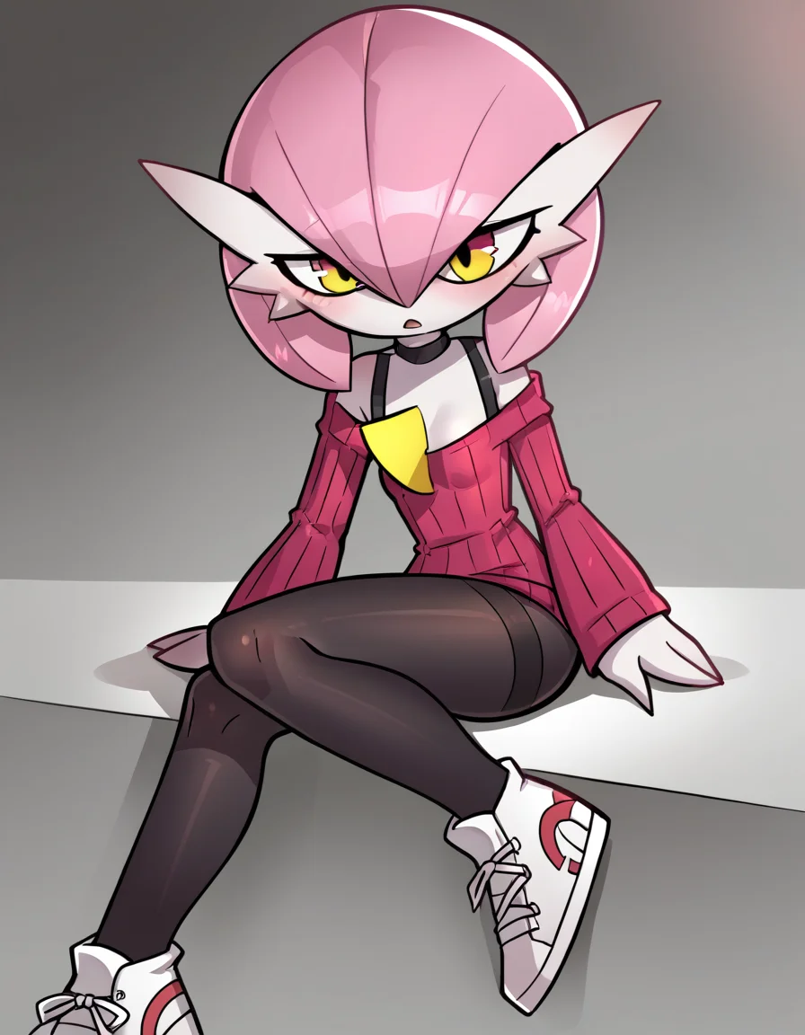 score_9, score_8_up, score_7_up, score_6_up, score_5_up, score_4_up, solo, solo,
<lora:Jizoku_v0-2-20:0.8> jizoku, wrap sweater, joggers, slip-on sneakers, pantyhose, <lora:Petunia_v2.1:0.8> petunia, pink hair, pokemon \(creature\), colored skin, gardevoir, short hair, white skin, flat chest, alternate color, yellow eyes, petite,