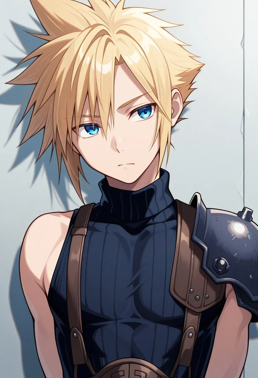 masterpiece,best quality,amazing quality, source_anime,
SoutouKumo, 1boy, male focus, solo, blue eyes, blonde hair, spiked hair, shoulder armor, single bare shoulder, sleeveless turtleneck,