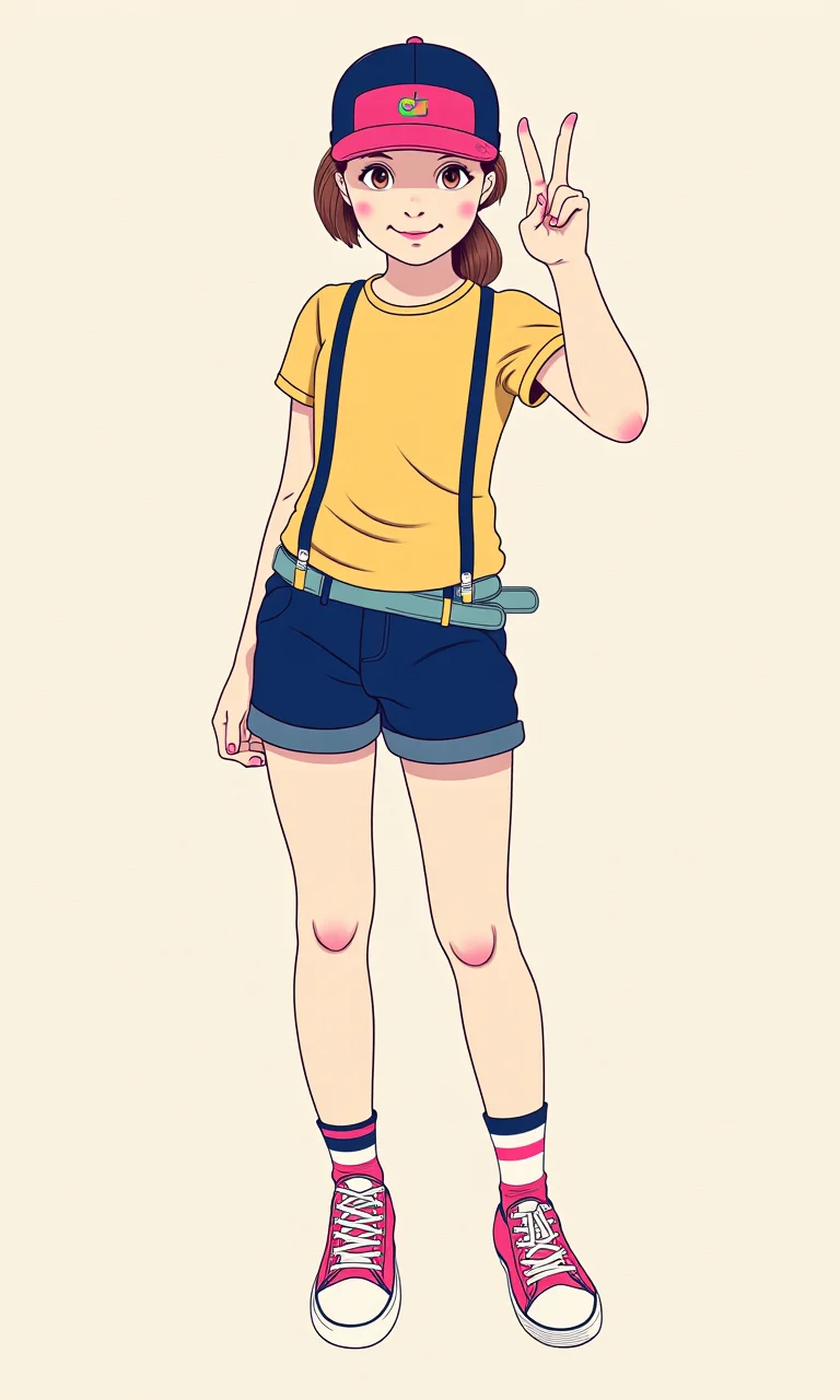 misty from pokemon, smile, v sign, upper body, (simple background) <lora:line_art_flux:0.8>