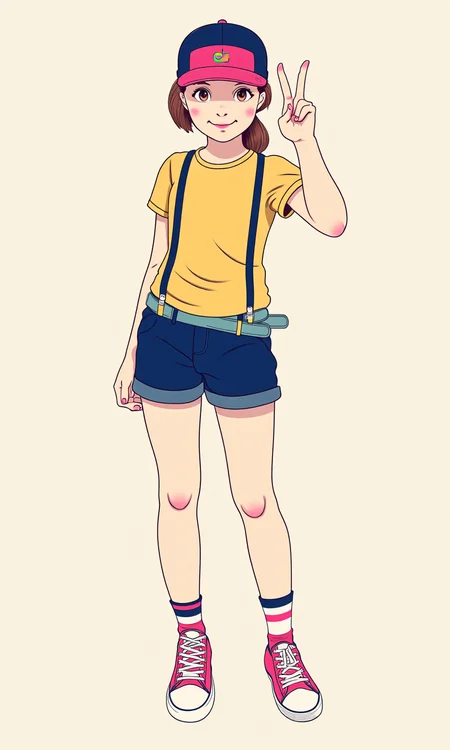 misty from pokemon, smile, v sign, upper body, (simple background) <lora:line_art_flux:0.8>