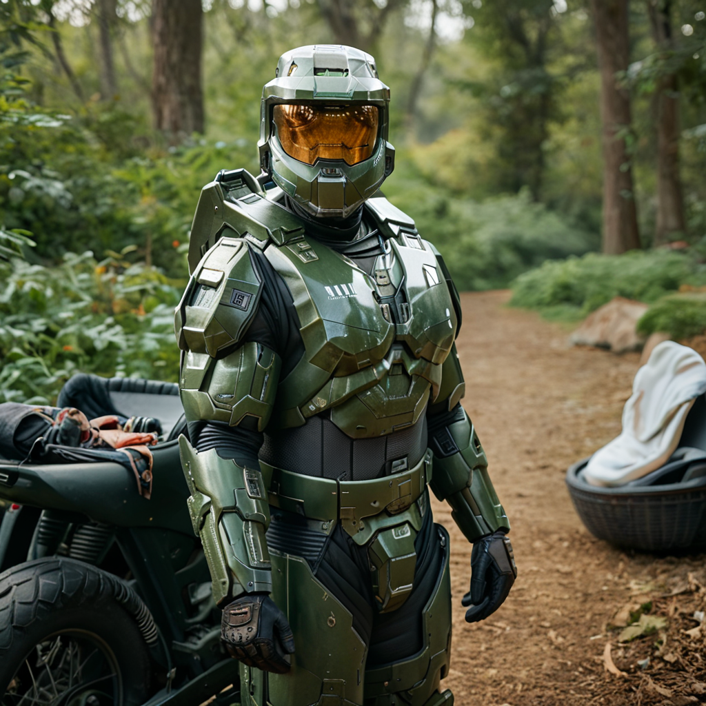 score_9, score_8_up, score_7_up, score_6_up, score_5_up, score_4_up, John_Spartan_117, looking at viewer, helmet, assault visor, armor, power armor, green armor, gloves, outdoors, 

realistic, high-detailed, 4k