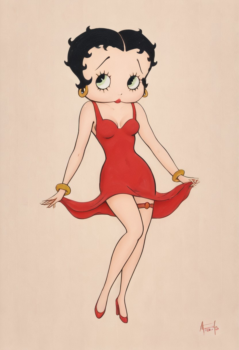 masterpiece, best quality, amazing quality, intricate details, pinup, BettyBoob, flat color, black hair,