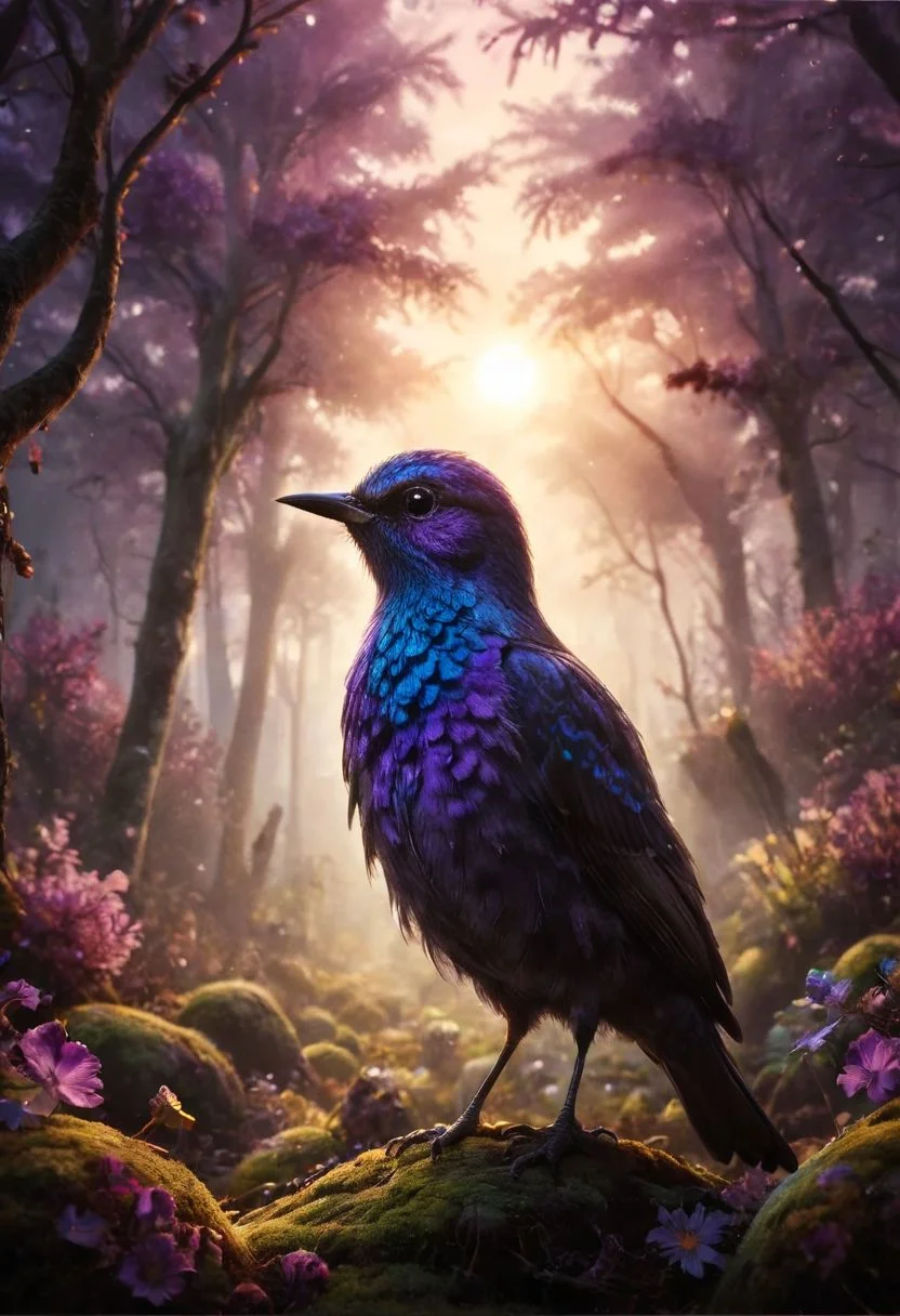 ral-apoctvisn, dark, chiaroscuro, low-key, breathtaking masterpiece showcasing a gorgeous little bird, Violet-crowned nymph, bathed in soft, golden morning light, surrounded by vibrant bokeh balls that frame its delicate form. The image will be rendered in sharp detail, capturing every feather and intricate feature of the bird with stunning clarity. The soft, diffused lighting will enhance the warmth and radiance of its plumage, while high-quality bokeh adds a magical touch to the scene. Multiple image exposures will be expertly combined to emphasize the bird's vibrant colors and captivating gaze, resulting in a lifelike portrayal of tranquil beauty.
The artwork will feature shimmering digital colors in a mixed media style on textured paper, creating an overlapping, asymmetrical, abstract composition bursting with vibrant hues. Every inch of the image will be filled with intricate details, from the feathers of the nymph to the surrounding environment, all depicted in extreme detail. The wide range of colors will add depth and richness to the scene, with soft shadows and low saturation tones creating a serene yet evocative atmosphere.
With insane quality, resolution, and details, the final image will be a true masterpiece of nature photography, showcasing dramatic, dynamic, and cinematic elements. The sharp details will bring the scene to life, immersing viewers in the beauty and wonder of the Violet-crowned nymph in a way that is both breathtaking and captivating.
