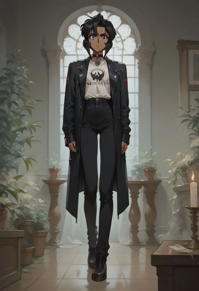 score_9, score_8_up, score_7_up, score_6_up
BREAK
gunsmith, rally vincent, black hair, dark-skinned female, short hair, blue eyes, goth