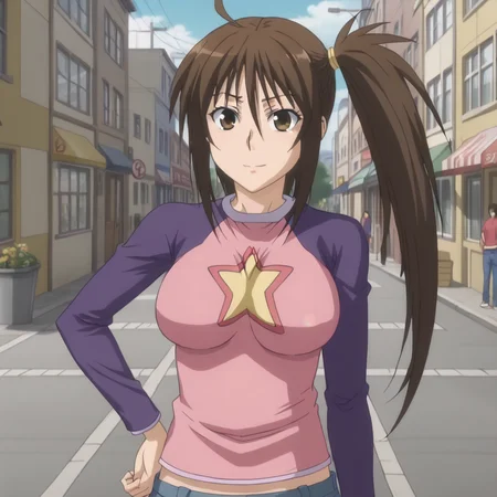<lora:SlimesUzume:1>, slimes_uzume, woman, solo, street background