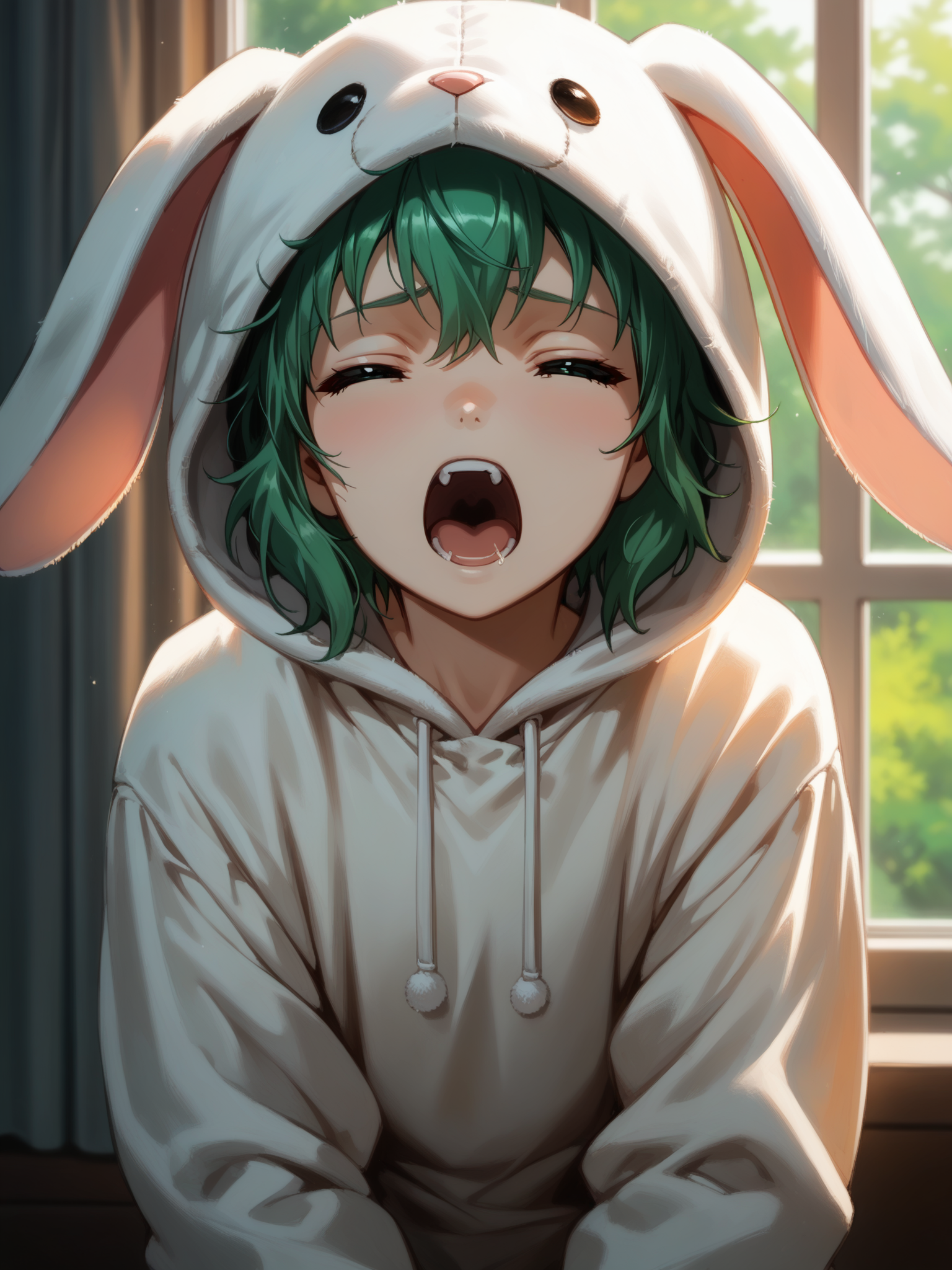 (upper body, solo focus:1.2) <lora:happy_tentacle-korone-v0.2:1>, ht_korone, (green hair, green eyes:0.5), (petite:1.2), <lora:Shed_The_Skin's StS_age_slider_v1_initial_release:-1> ( (frills :1.1) :1.1) ( , , ( female orgasm :1.2) , screaming , (looking at viewer:0.6) :1.2) indoors, ((dusk :0.6), :0.8), ( window :0.9), (furniture:0.9), , (sidelighting:0.5), (light rays, light particles:0.5) , , , ( :0.9), bedroom, stuffed animals, plushies, rabbit costume, animal hood, onesie (( from above :1) :0.8) score_9, score_8_up, score_7_up, score_6_up, score_5_up, score_4_up, ( [(realistic, photorealistic:1.3):(realistic:1.2):14] [(3d:1.2)::12] [:anime coloring:10] :1) <lora:LUUNA's Lunas-NijiJourney-SDXL-B2:0.35>, nijijourney <lora:prgfrg23's Counterfeit-V3.0 Style SDXL_LoRA_Pony Diffusion V6 XL:0.6> <lora:mfcg's mfcgXL:0.12> <lora:reweik's gyokai(himehajime)_PonyXL_style_v01:0.14>