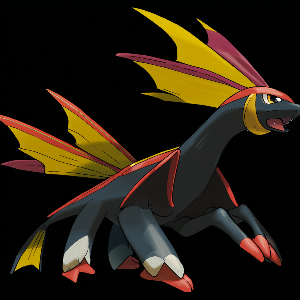 <lora:pokemon_pony_xl:1.0>, Type: Water, Type: Psychic Egg Group: Amorphous The animal's roar sends out a Red shockwave toppling obstacles and stunning adversaries,It has a Indigo song that it sings at dawn a call that awakens the Psychic world and heralds the new day,Its wingtips are adorned with Magenta feathers that produce a melodic sound when in flight,The Pokémon has elongated, Black ears that can detect sounds from miles away,It has fins that radiate light, illuminating the depths of the waters it calls home,Along its flanks are fin-like appendages that aid in steering during high-speed chases,The animal's snout is adorned with White stripes that wrinkle amusingly when it sniffs the air,The monster has a unique ability to change its body's density, becoming ethereal to pass through obstacles,The creature's bark sounds like a Gold melody harmonizing with the natural sounds of its habitat,Its eyes flash with Gold sparks when it encounters a rival a warning signal of its readiness to engage, score_9, score_8_up, score_7_up, score_6_up, score_5_up, score_4_up.  Simple black background, (Masterpiece:1.3) (best quality:1.2) (high quality:1.1)