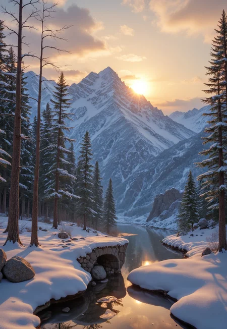 (ruins, broken, snow, dappled sunlight:1.2), sun, tree, forest, scenery, rock, reflection, ancient, overgrown, mountains, sunset, clouds, mountainous horizon, fantasy, medieval, 1other, looking away (masterpiece, exceptional, best aesthetic, best quality, masterpiece, extremely detailed:1.2), in the style of umempart
 (8k uhd:1,4)
 <lora:add-detail-xl:1>
 <lora:Dynamic Poses:1>