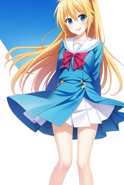 Chitoge5-2500:0.7,chitoge kirisaki, highres,(masterpiece_1.0),(white background),(best quality_1.0),(standing),(body in frame),1girl, full body,