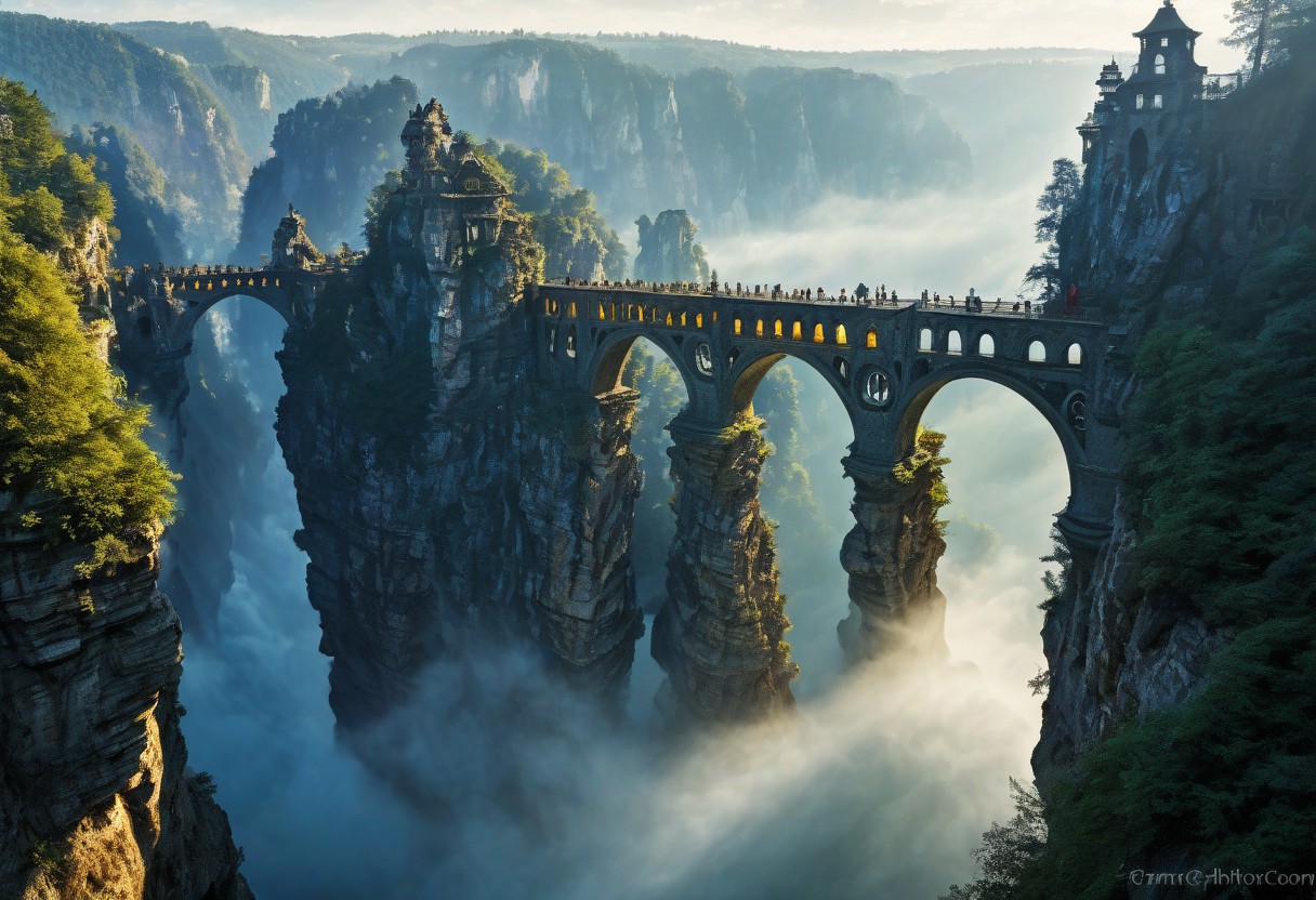 towers ringed in mist, sunrays, mixed media, surrealism, fantasy, great lighting, A surreal landscape highly detailed, extremely high-resolution details, appears trapped in an optical illusion of reflections and refractions colorful, Zhangjiajie mountains,  Vienna in contemporary Austria, baroque architecture, stone bridges, winding rivers extending to the horizon, professional photography, natural lighting, volumetric lighting maximalist. vivid, vibrant colors, intricately detailed, complex, elegant, expansive, fantastical, film photography style, medium grain, cmnt
 (8k uhd:1,4)
 <lora:add-detail-xl:1>
 <lora:Dynamic Poses:1>