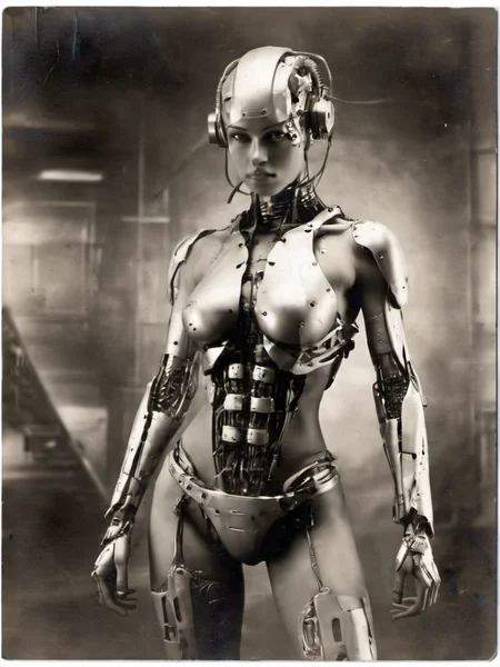 Photograph of a sexy female cyborg  <lora:rppc:1>