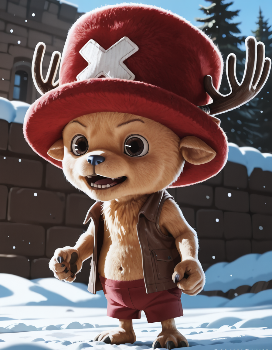 <lora:chopper_liveaction_illust:0.65> chopper_liveaction, in a snowy plain, wearing a coat