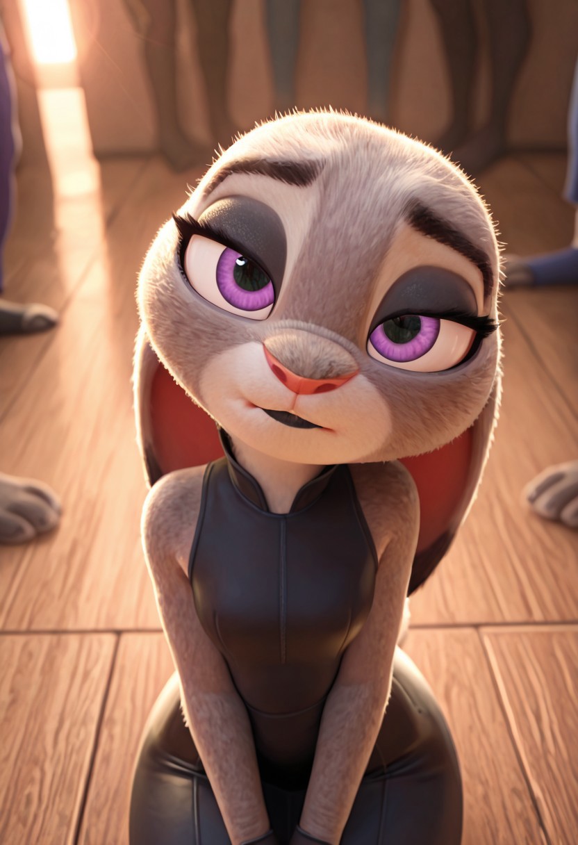 masterpiece, best quality, absurdres, highres, high quality, highly detailed, amazing quality, detailed background, 3d, photorealistic, (bokeh:1.3), official art, Hoovesart, 3d, gloss_(hotglossed), 
solo, (shortstack:1.5), JudyHopps, solo, furry female, rabbit girl, rabbit ears,( ears down:1.5), JudyH,1girl,solo,furry female,rabbit girl,rabbit ears,purple eyes,animal nose,body fur,two-tone fur,grey fur,white fur,rabbit tail, small breasts, wide hips, black eyeshadow, black lipstick, two-tone fur, grey fur, white fur, rabbit tail, close-up, cowboy shot, 
little black dress, tight dress, head tilt down, eye-eye to viewer, lidded eyes, lip bite, kneeling, high-angle view, from above, hands in lap, , , , indoors, palace dance room, fancy crowd, crowded, people in background, well-lit, fill light, (close-up:1.5), closeup,