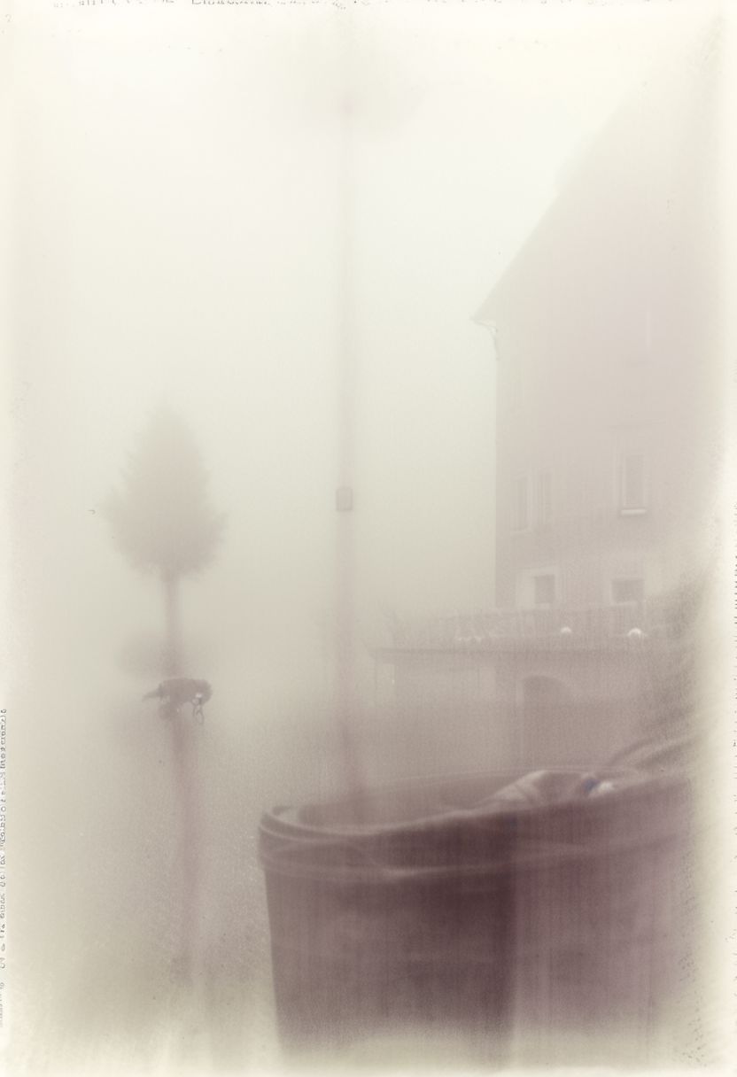 lith_argenta_BN111w_normal, instagram photo, a foggy street in a small german city,  hard shadows, film grain