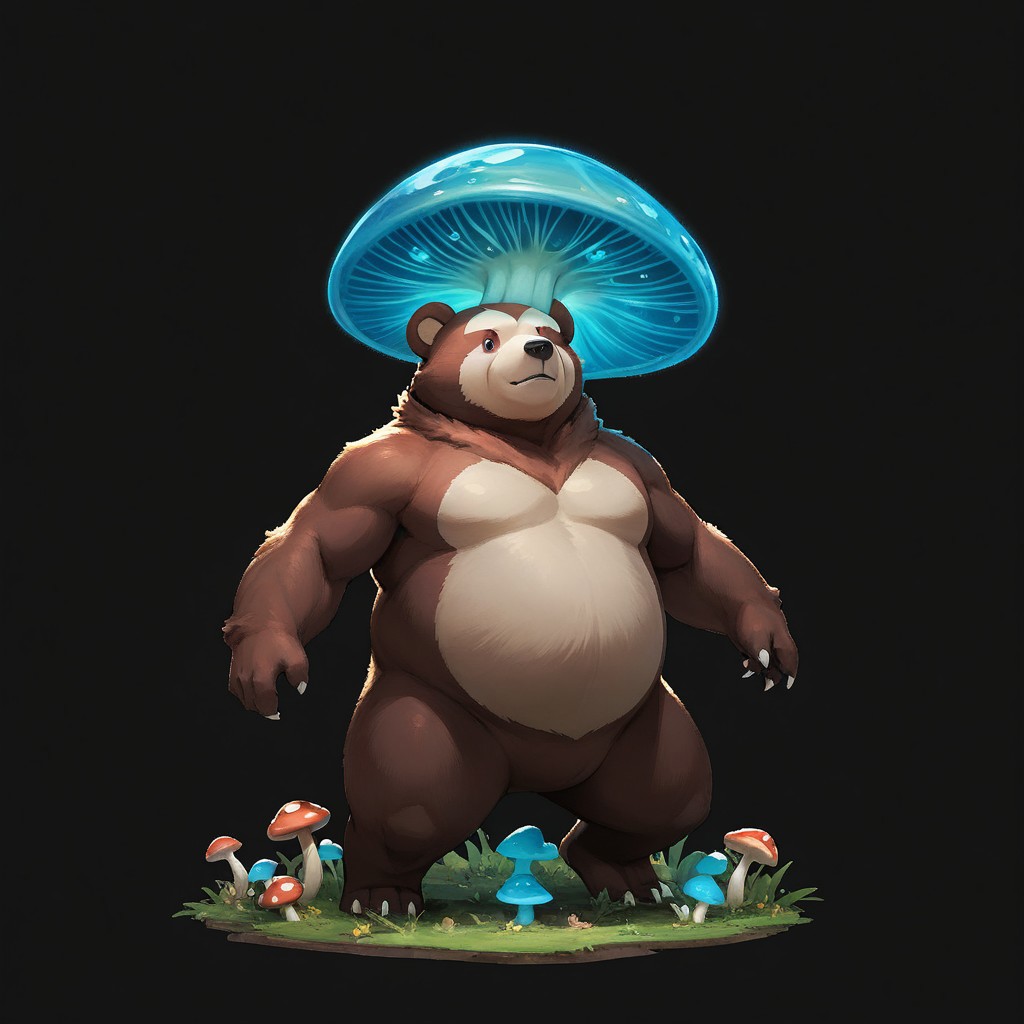 score_9, score_8_up, score_7_up,
p0k3m0n, pokemon, pokemon (creature), no humans, transparent background, simple background, full body, solo, standing,
(bear:0.9), (mushroom:0.8), (virtual:0.8), (holographic magic:0.8), (red panda:0.7), 
simple background, grey background,