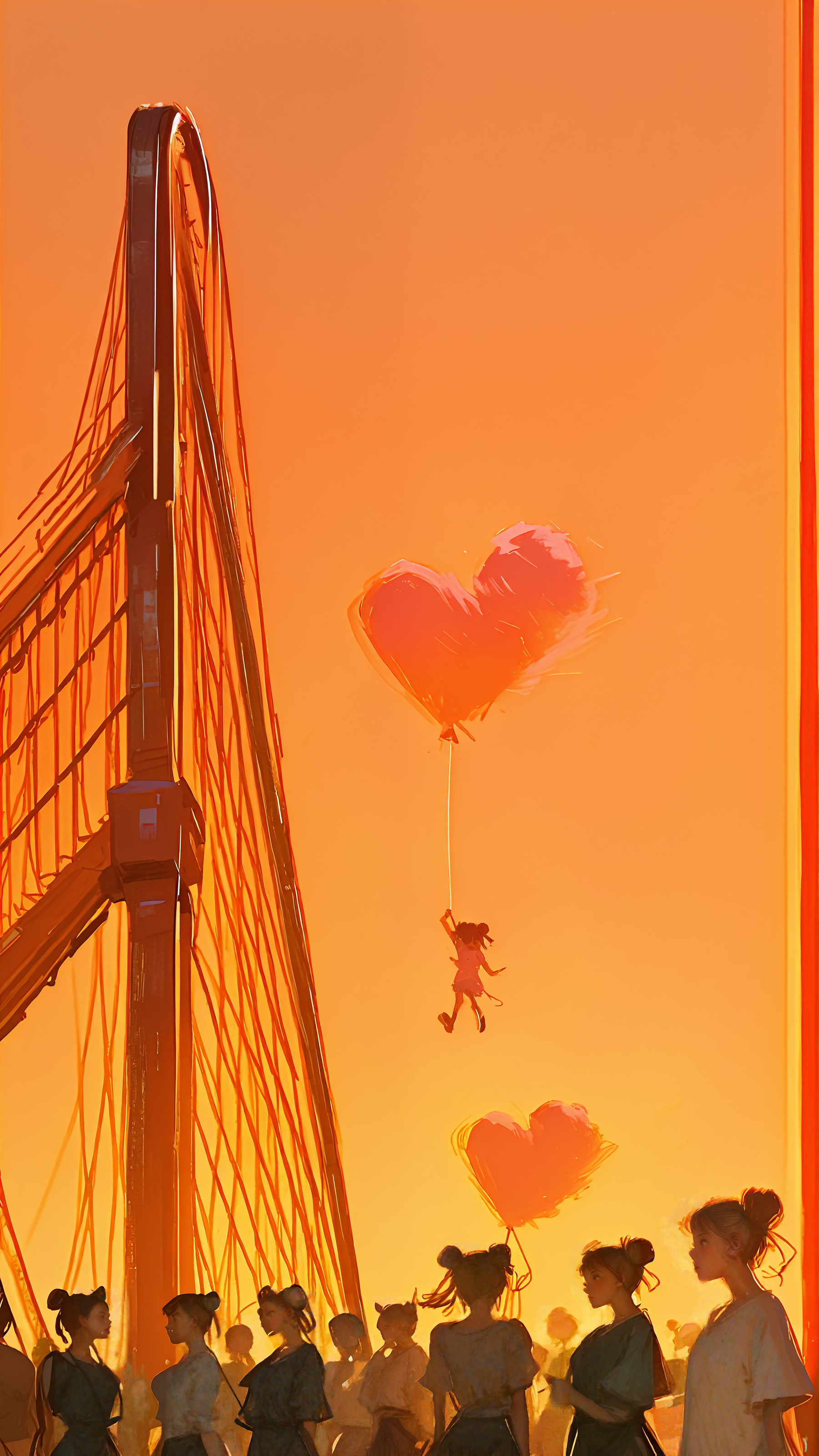 masterpiece, newest,absurdres,incredibly absurdres, best quality, amazing quality, very aesthetic, orange background, 
3girls, ferris wheel, double buns, scenery, public, crowd,  BREAK BREAK 2girls, BREAK 1girl, cotton candy, holding balloon, roller coaster at background, flying,
 <lora:Elegence_Niji:1> 3l3ganc3 <lora:fuyumur4s4ki_style:1> fuyumur4s4ki_illu <lora:BlueFley_Style_-_Illustration:1> by_bluefley