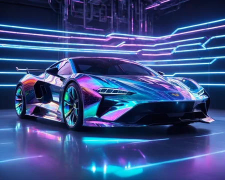 <lora:holographic1_10xl-10:0.7>,(holographic:1.2),holographic fabric,high quality exquisite wallpaper,wide_shot,(sports car:1.3),metal exquisite mechanical structure,(glowing neon lights:1.2),(photon force field:1.5),