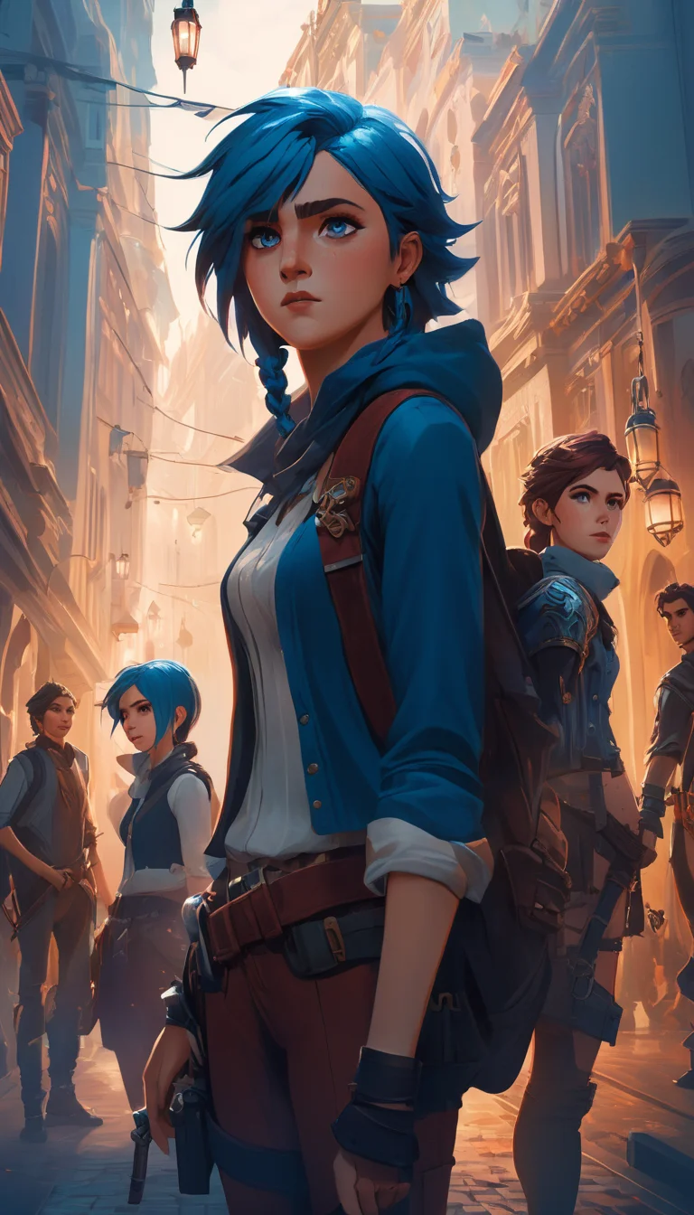 A group of adventurers exploring the city streets, extremely beautiful detailed piercing eyes, cinematic scene, scenery, detailed background, masterpiece, best quality, high quality, highres, absurdres, very detailed, high resolution, sharp, sharp image, 8k, vivid, colorful, stunning, arcane style <lora:arcance_style_xl_v1:1>