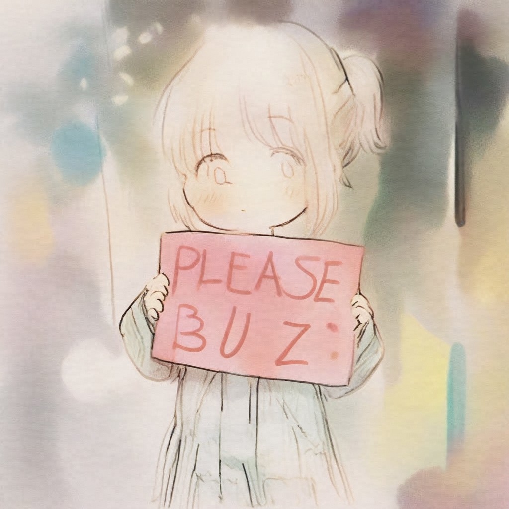 Girl with sign saying please buzz