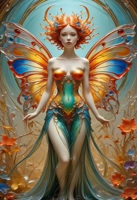 reality-shot, realism, realistic photography of a very detailed fairy, see through wings made out of colorful liquid Murano Art Glass, awesome appearance, magical landscape with enchanted elements, fantasy art style, coral theme, intricate details, ultra sharp, exquisite detail, flawless composition, vivid colors, masterpiece, exciting background   <lora:Colorful_Murano_Art_Glass_style_-_SDXL:0.85>