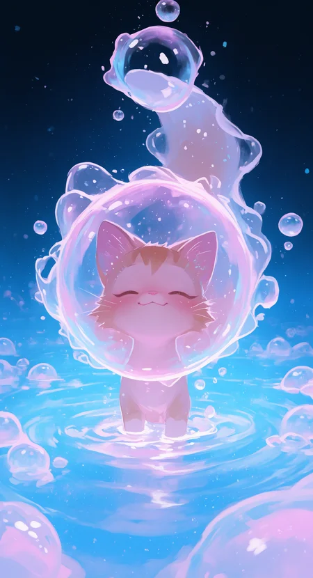 masterpiece, best quality, good quality, very aesthetic, absurdres, newest, Bubble World,
a cute cat,
Playing on bubbles, Bubble magic space wormhole, <lora:ponyv5_noobV065S_1_adamW-000013:0.7> <lora:USNR_STYLE_XL_lokr:0.45> <lora:GBF_Illustrious:0.4> <lora:748cmSDXL:0.8>