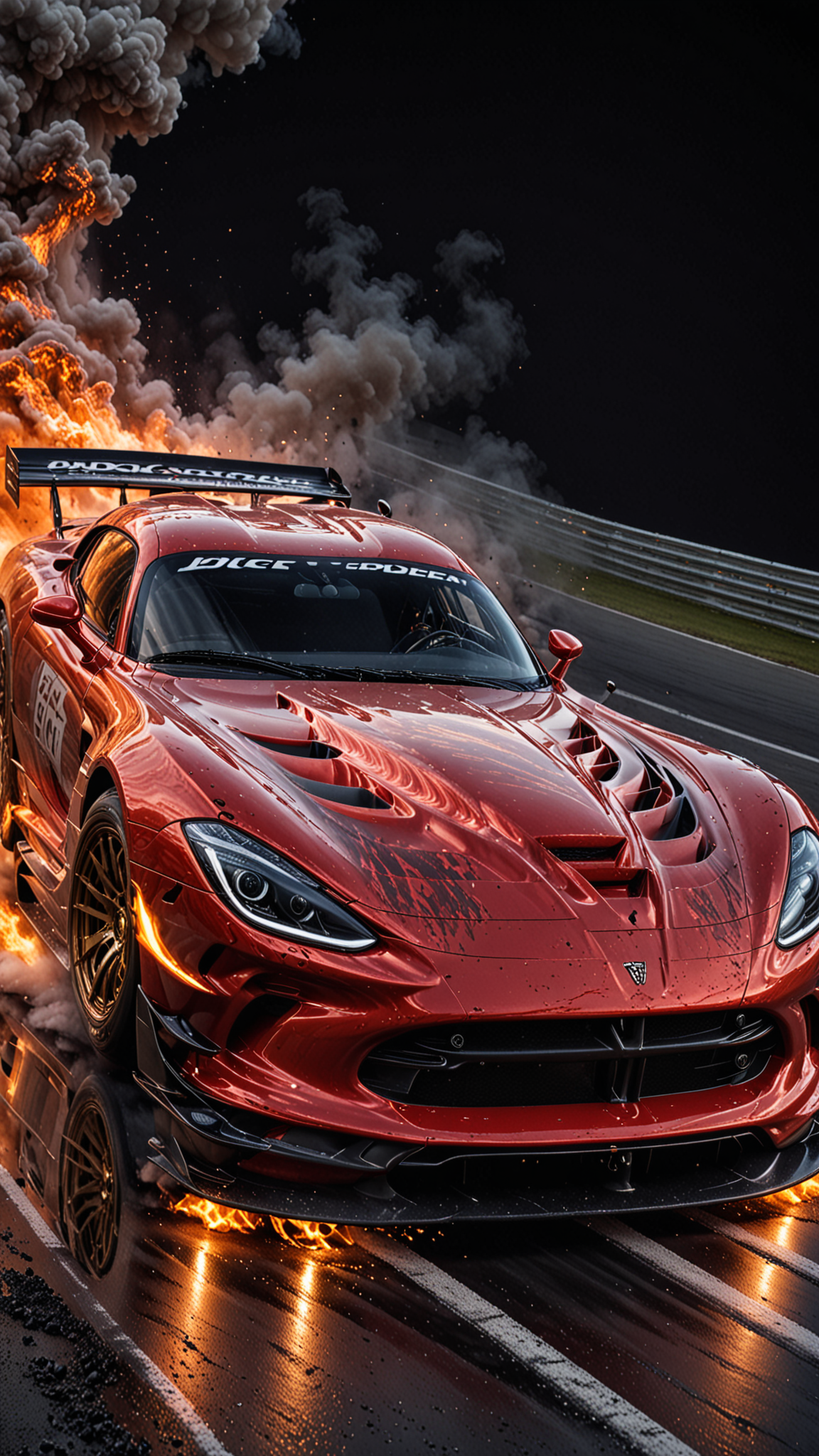 dynamic angle, masterpiece, award winning picture, Dodge Viper, DTM car racing, Fire, at night, futuristic background, hyper detailed, intricate, poster, artstation, epic, ultra detail, intricate details, UHD (Use Dream Diffusion Secret Prompt), Hendra Data, Pandora Palette, Epic, UHD <lora:Any_Car_Detailer_-_By_DICE:1>
