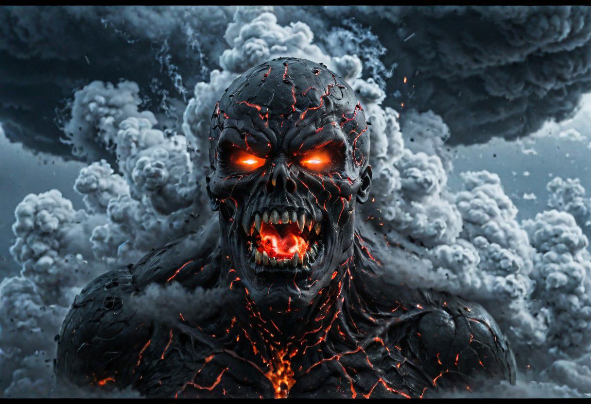 According to the rules, in such cases, it was supposed to become a black impenetrable cloud, fill the entire space with itself, catch up with  red DEVIL SPAWN horror and look at him with an ominous luminous look from nowhere and from everywhere, which Bomchi immediately did.  Feeling of fear, feeling of horror,rich colors, ultra clear image, more realistic, high resolution photos, 8K HD wallpapershigh quality, intricate details,  ultra detailed, ,depth of field, 8k resolution trending on Artstation Unreal Engine 5, Epic,detailed background, <lora:xl_more_art-full_v1:1.2>  <lora:JuggerCineXL2:0.8> , Cinematic,  <lora:EnvyActionShotXL01:0.8> action shot