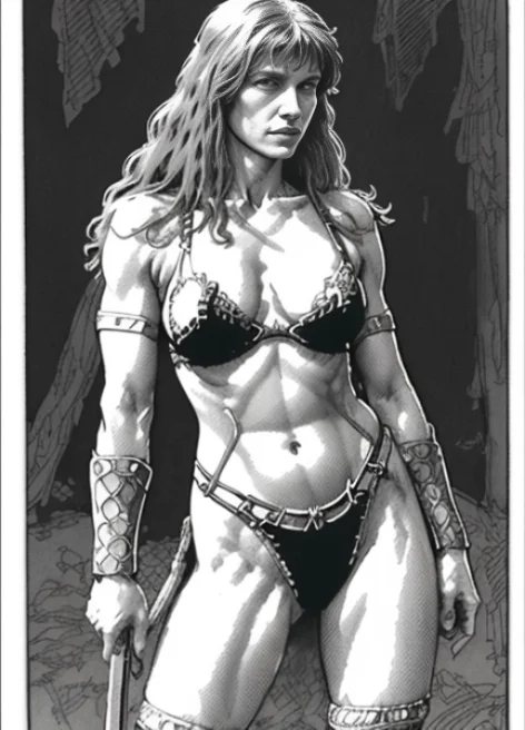 hrbkbc1sgv <lora:hrbkbc1sgv_v1:1>,Red Sonja drawn by Barry Windsor-Smith,