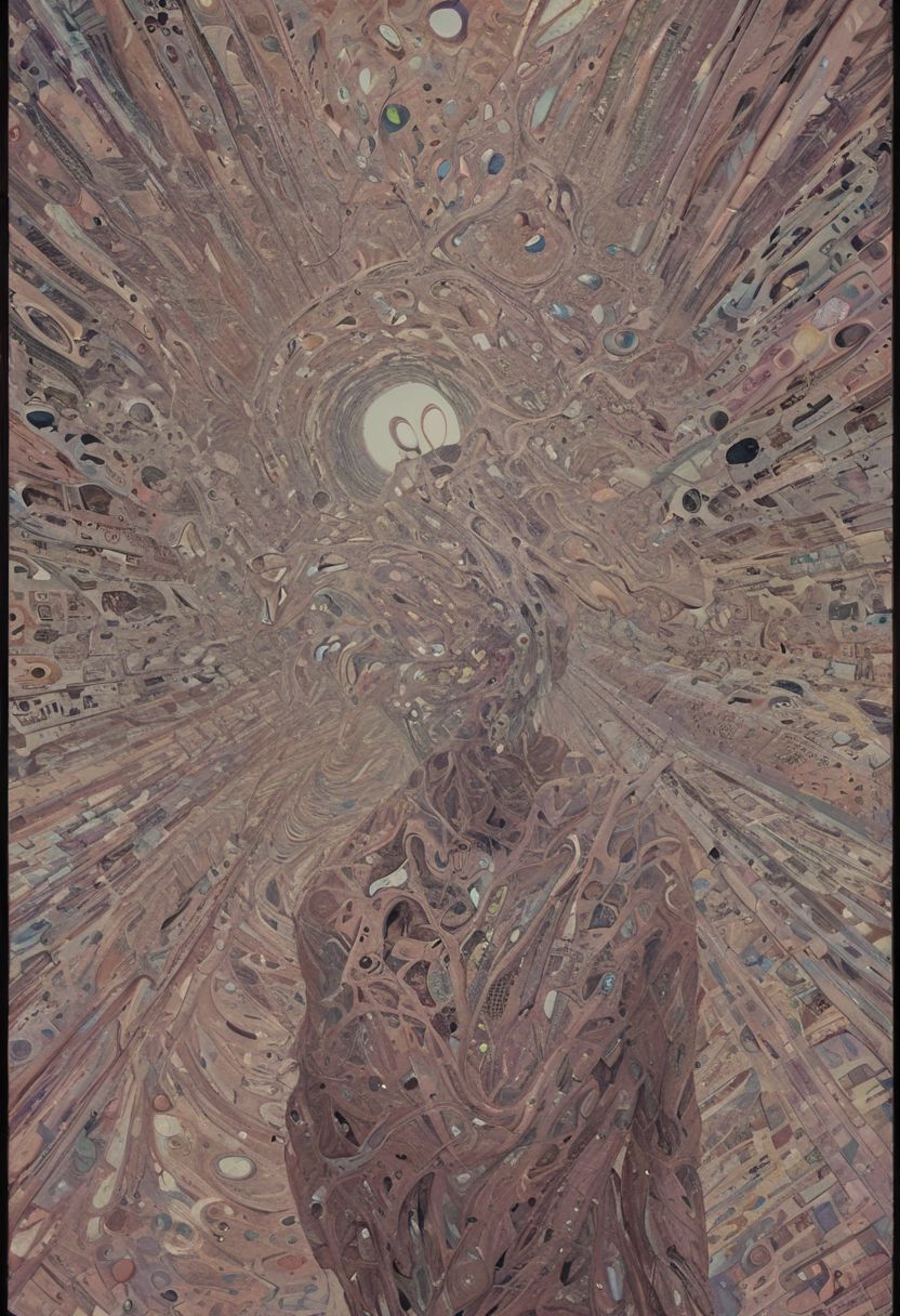 Voyage Through the Fractured Mindscape: Complex, unsettling, (sepia-toned), (a rare peek into Cybernetic Impressionism, The Neuron-Navigating Traveler), fragmented digital and organic landscapes, guide with a holographic androgynous, platinum explorer, holographic map interface, ambiguous:1.9, inscrutable expression, flesh and circuits intermingling, (magenta and subdued) retro-futuristic sheen, neuroscientist, cyberpunk influence, cinemagraph, infrared photography, double exposure, abstract realism, full-frame sensor, 6k animated gif, high-dynamic-range algorithms, exhibition-ready, targeted vibrance adjustments.