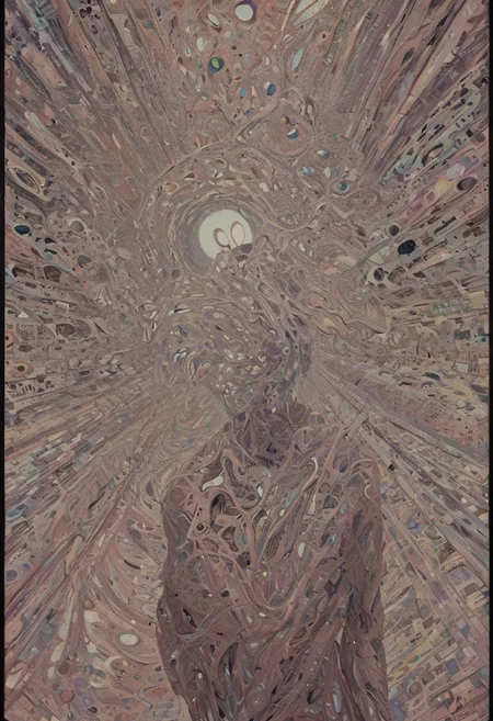 Voyage Through the Fractured Mindscape: Complex, unsettling, (sepia-toned), (a rare peek into Cybernetic Impressionism, The Neuron-Navigating Traveler), fragmented digital and organic landscapes, guide with a holographic androgynous, platinum explorer, holographic map interface, ambiguous:1.9, inscrutable expression, flesh and circuits intermingling, (magenta and subdued) retro-futuristic sheen, neuroscientist, cyberpunk influence, cinemagraph, infrared photography, double exposure, abstract realism, full-frame sensor, 6k animated gif, high-dynamic-range algorithms, exhibition-ready, targeted vibrance adjustments.