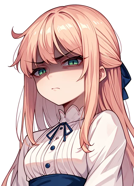 score_9,score_8_up,score_7_up,score_6_up, source_anime, <lora:disgusted_face_xl_goofy:1> disgusted face, solo, 1girl, looking at viewer, disgust, dress, upper body, white background , long hair, hair pulled back,shaded face,