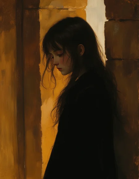 Minimalist oil painting a cheerful pale gothic 12 year old Vampire princess, inside a medieval church, Her body is skinny and petite. Gothic overtones, brush strokes, warm light, magic, extremely coherent, cute, beautiful, cinematic, stunning, creative, positive, cheerful, unique, cool, inspiring, pure, rational, very inspirational, friendly, thought, glowing, magical, perfect, intricate, wonderful, lovely, novuschroma, del1cate_balance style, in the style of Rembrandt. FS, vantablack <lora:style_of_Rembrandt_FLUX_135:.8> <lora:- Flux1 - vanta_black_V2.0:.8> <lora:Delicate_Balance:.3> <lora:neeeg_f1:-1> <lora:113_novuschromaFLX_1:.2> <lora:Midjourney_Whisper_Minimal:.4> <lora:FS_v2:.4>