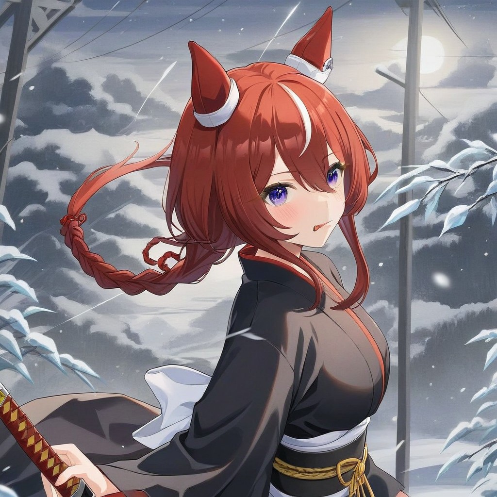 score_9,score_8_up,score_7_up,score_6_up,win variation \(umamusume\),1girl, source_bleach,purple_eyes,curvy,source_anime,glowing eyes,Sinoink,long braid,short hair,symmetrical,(bleach, solo, japanese clothes, black kimonoblack kimono shirt),white sash, (katana),tongue,blush_stickers,frown,glowing white aura,snowflakes, ice,masterpiece,best quality,newest,absurdres,best shadow,Sinoink
highly detailed background,detailed skin,very detailed clothes, (power_lines),(speed_lines),(emphasis_lines),(notice_lines),HD, <lora:add-detail-xl:1.5>