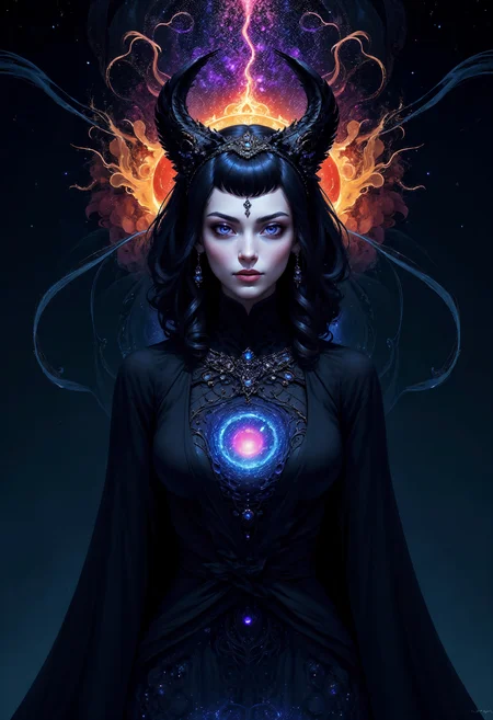 (masterpiece:1.2), (A female void walker, form flickering between existence and nothingness, eyes reflecting the infinite expanse of the void, clad in a swirling cloak of pure darkness and shadow, composed in an abstract cosmic style with black holes and collapsing stars, wearing unique Avant-garde masterpiece attire and headdress:1.1), (bathed in the intense heat of the suns corona, set against the backdrop of the darkest depths of the ocean where sunlight never reaches and bioluminescent creatures illuminate the abyss:1.1), (hyperdetailed:1.1), (intricate details:1.0), (Refined details:1.1), (best quality:1.1), (very stylish detailed modern haircut, mesmerizing detailed radiant face, mesmerizing detailed beautiful eyes:1.2),