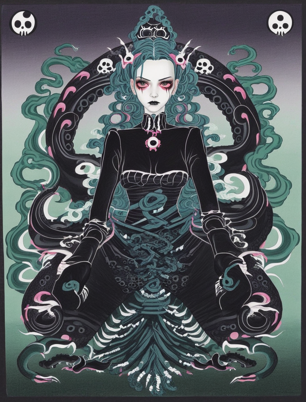 tentacle goth girl <lora:Buddhist_Thangka_XL:2>
