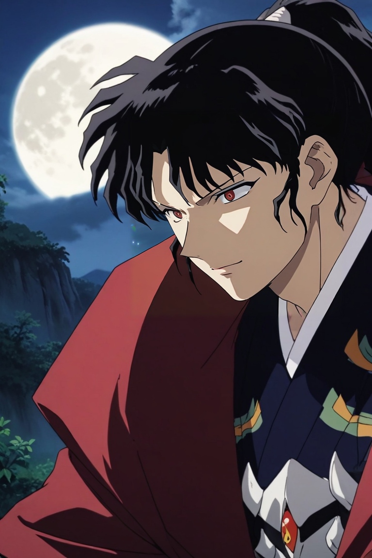 score_9, score_8_up, score_7_up, source_anime, rating_safe, , (photorealistic:0.6), , depth of field, 1boy, solo, male focus, <lora:naraku_inuyasha_pony:0.96>, naraku_inuyasha, black hair, red eyes, long hair, bangs, ponytail, from side, grand canyon, night, full moon, hand on hip, skin fang, , <lora:sdxl_lightning_8step_lora:1>