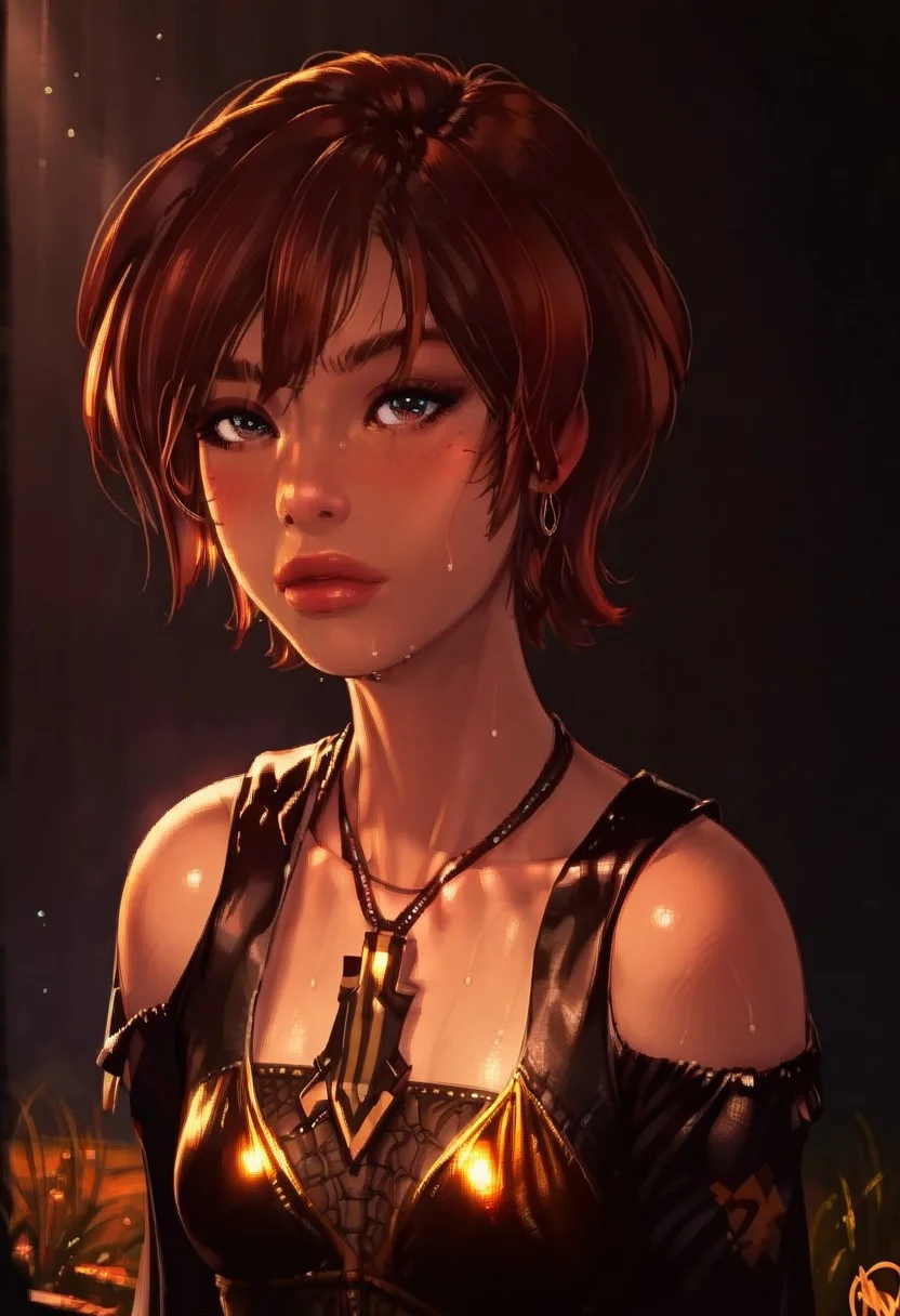 (score_9, score_8_up, score_7_up, score_6_up, score_5_up, score_4_up), source_cartoon, 1girl, beautiful girl, beautiful, adult, pose, closeup, sweat, blush, 1girl, small breasts, ganassa, LILY ARTEMIS II (STELLAR BLADE)