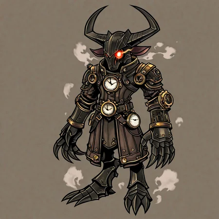 armor, 1boy, horns, animal ears, glowing eye, claws, , male focus, , gauntlets, steam, steampunk, clock, vector art, , ,
2d, <lora:GAME_STYLE_Dissidia_Final_Fantasy_Opera_Omnia:0.8> , graphite \(medium\), traditional media, colored pencil \(medium\),dissidiaopera, solo, no nose, full body, ,masterpiece, best quality, very awa,