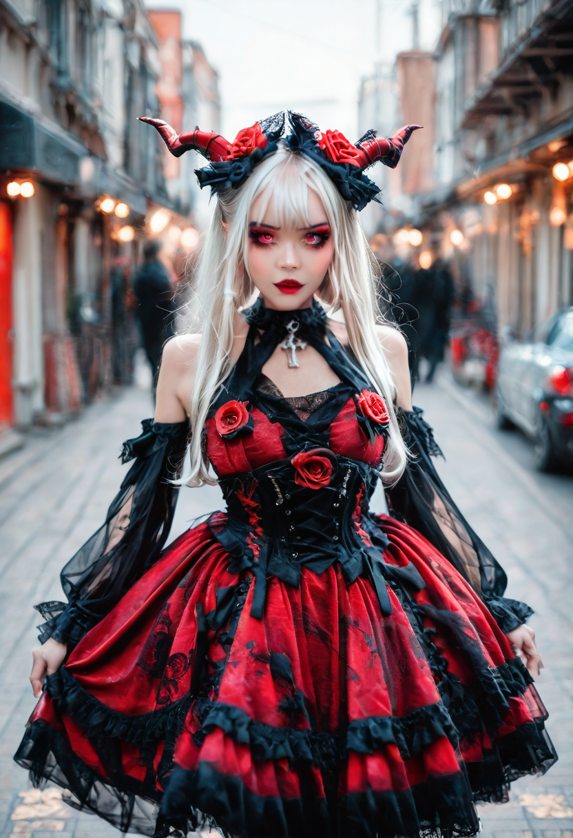 <lora:Illustrious_Realistic_Fashion_Collection_-_Gothic_Lita:1> girl wearing a gothic fashion dress, on the street, black and red dress with roses, subsurface scathering, depth of field, skin pores, detailed skin, masterpiece, best quality, newest, absurdres, highres, feeling, impact, very awa, dim lighting, sidelighting, skindentation, amazing quality, scenery, very aesthetic, newest, volumetric lighting, blending, <lora:add-detail-xl:1> <lora:cfg_scale_boost:1> <lora:sdxl_enhance:1> <lora:spo_sdxl_10ep_4k-data_lora_webui:1>