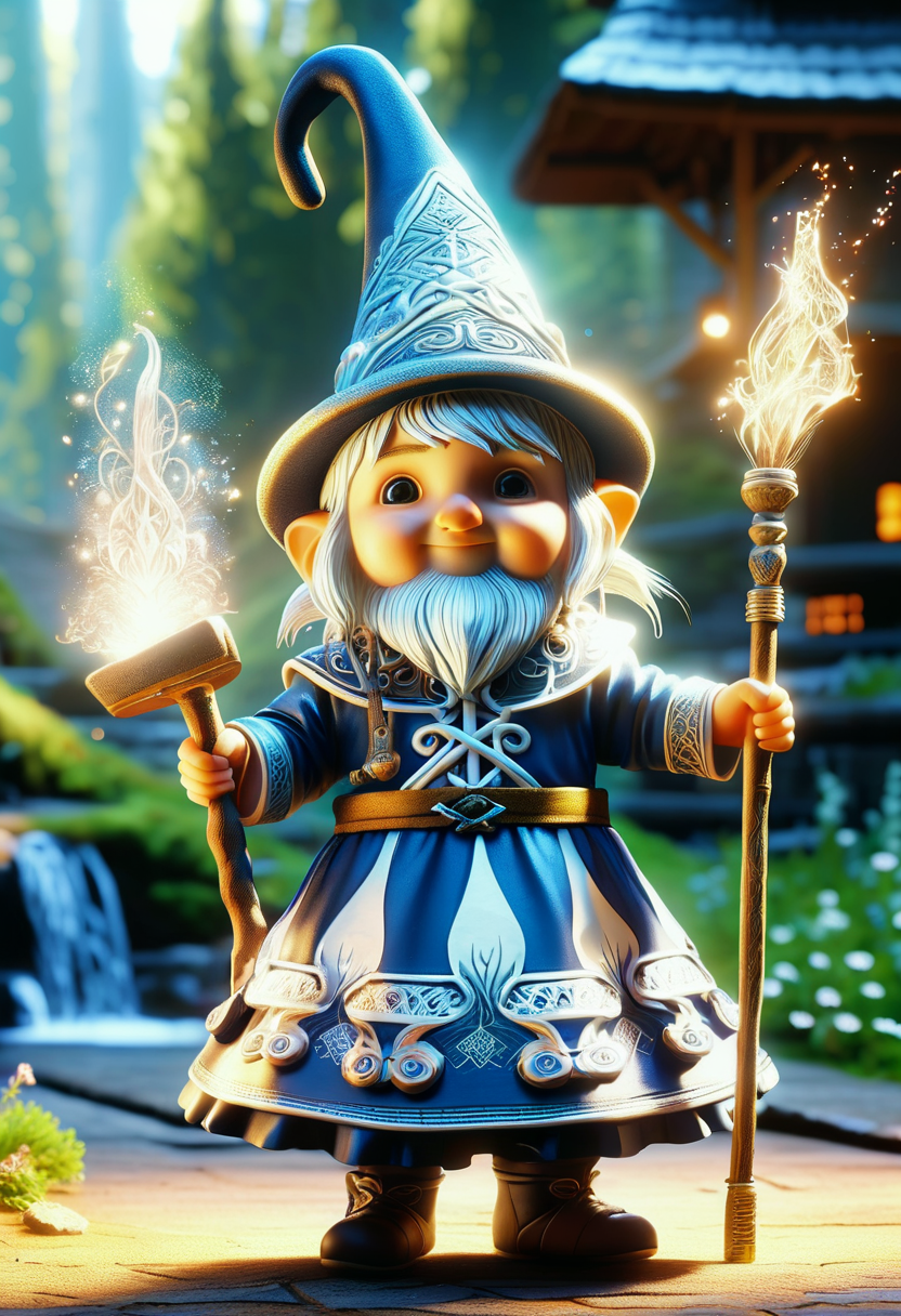 hyper detailed masterpiece, dynamic,awesome quality,DonM3lv3nM4g1cXL magic, kitsune, mythical small female gnome like beings, household spirits, dressed in traditional german clothing, pointy hat, industrious helpful nature, perform household chores, night, benevolent diligent, spellbound,autonomous,low-light,group activities,decrepit,worn,nautical,forward-looking,necrotic   <lora:DonM3lv3nM4g1cXL-v1.1-000006:0.8>